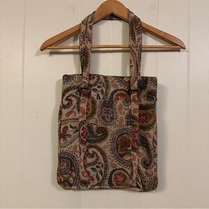 Vintage handmade 70’s Boho Paisley Tapestry small Tote Bag
